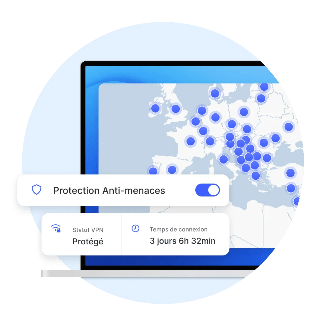 L&#39;application NordVPN sur un ordinateur portable, Protection Anti-menaces Pro activée.