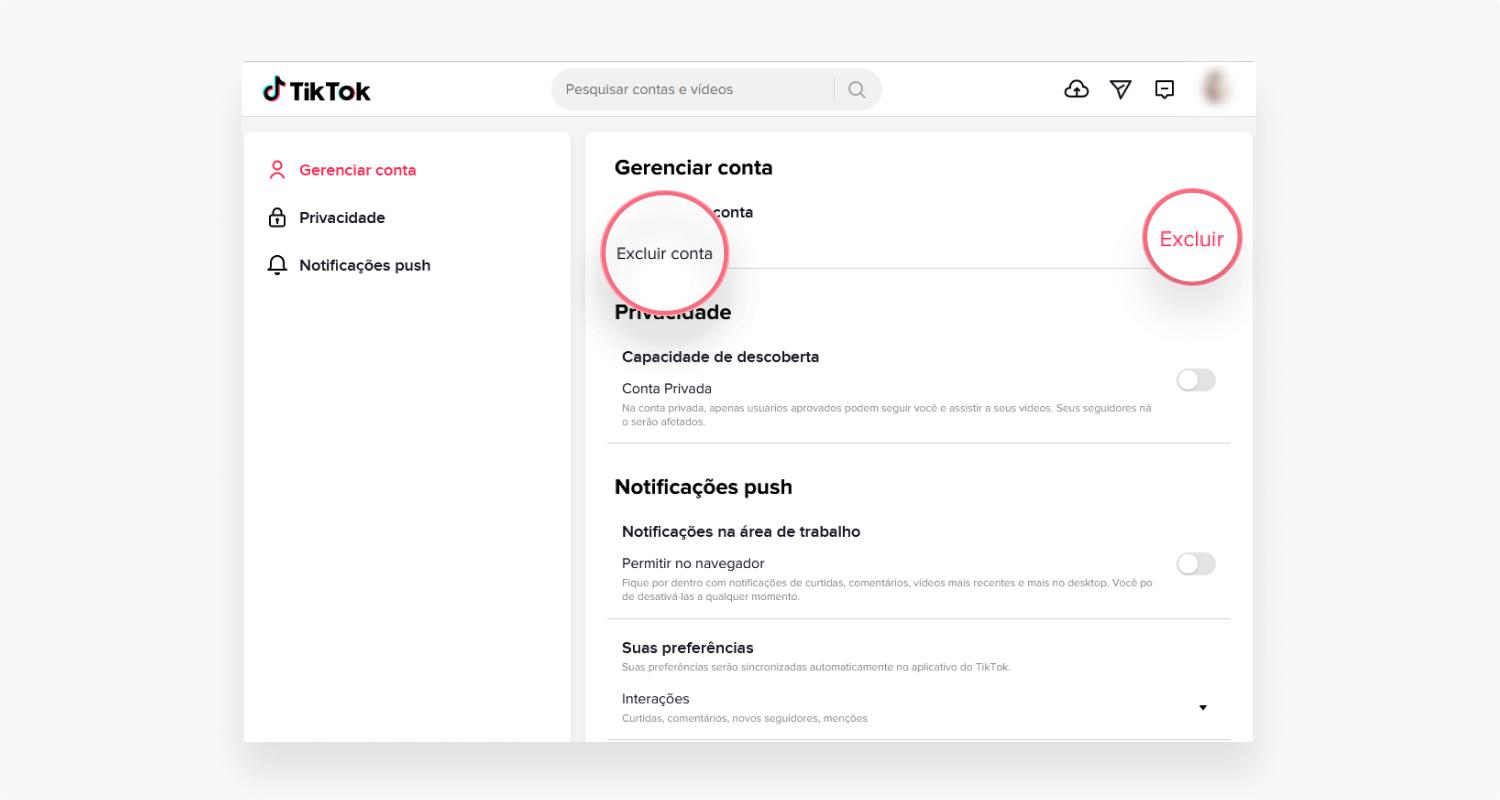 excluir conta do TikTok pelo computador: passo nº4