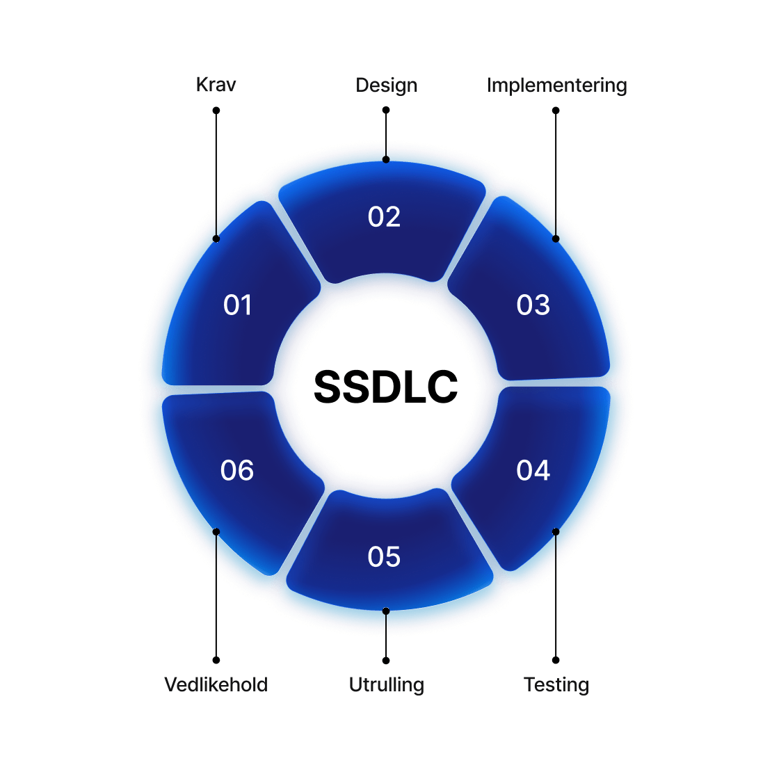 A circular visual of the secure software development lifecycle with development phases.