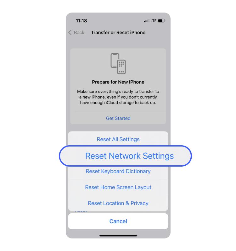 iphone reset network settings