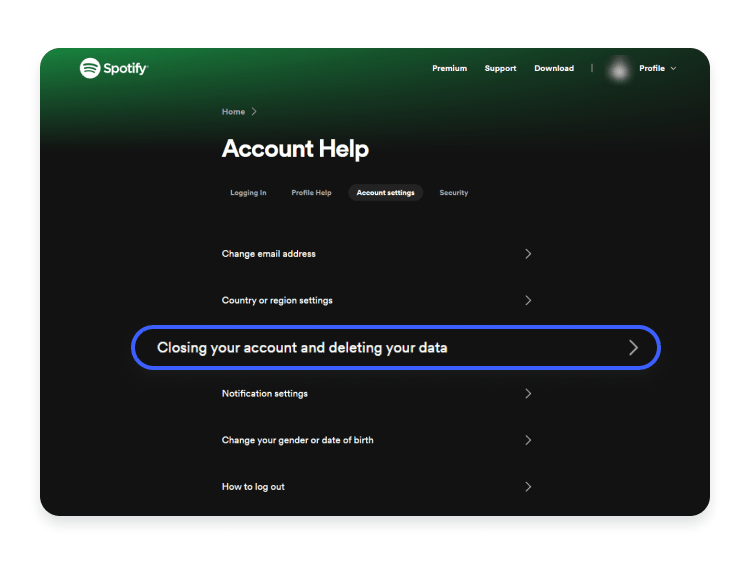 click closing your account and deleting your data