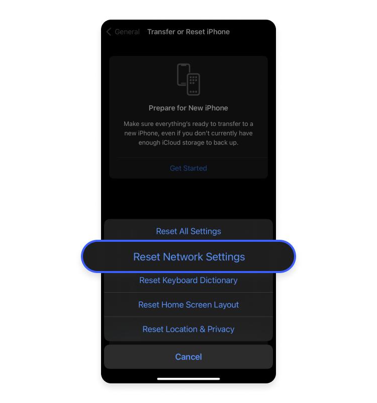 ios reset network settings