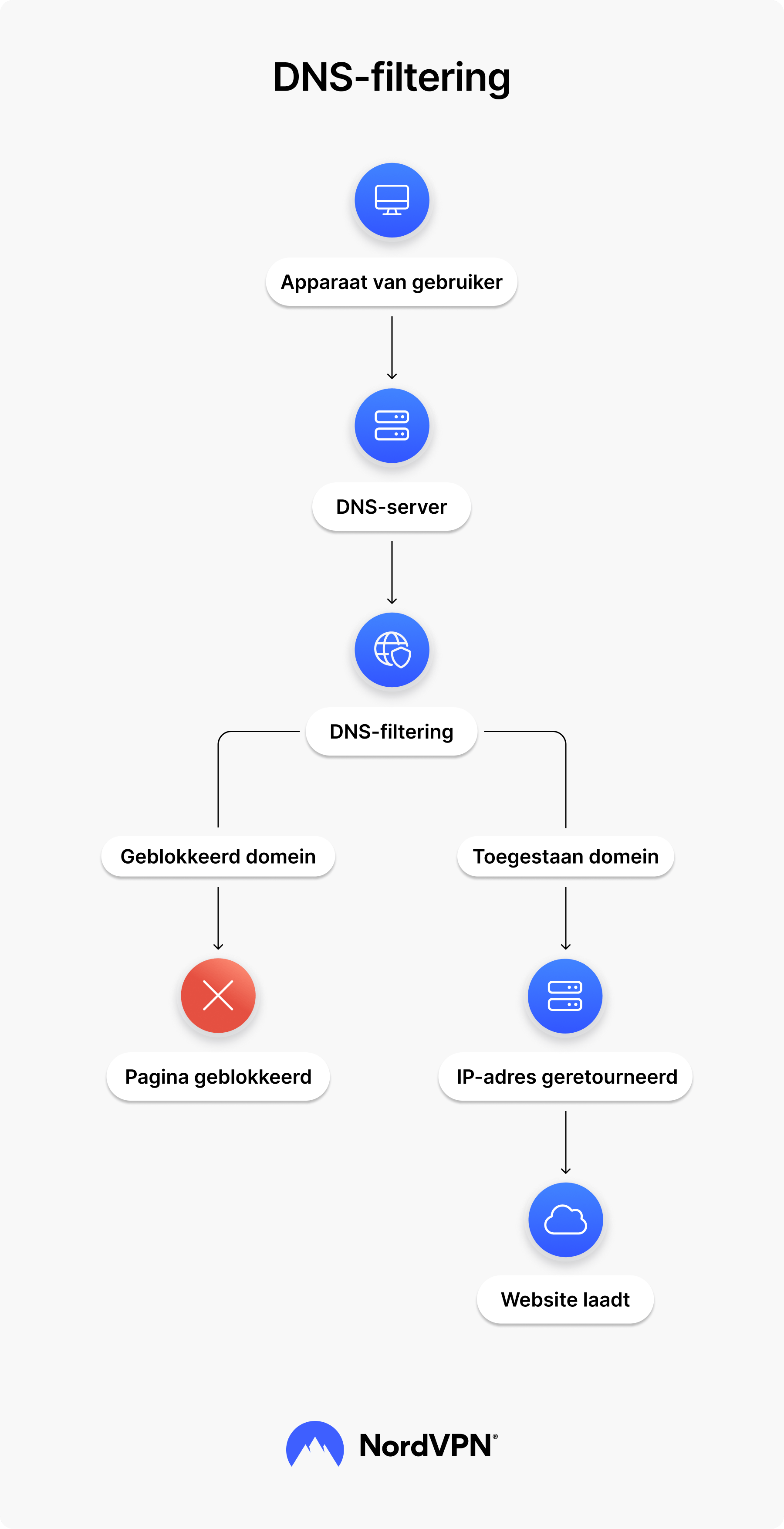 Infographic die laat zien hoe DNS-filtering werkt