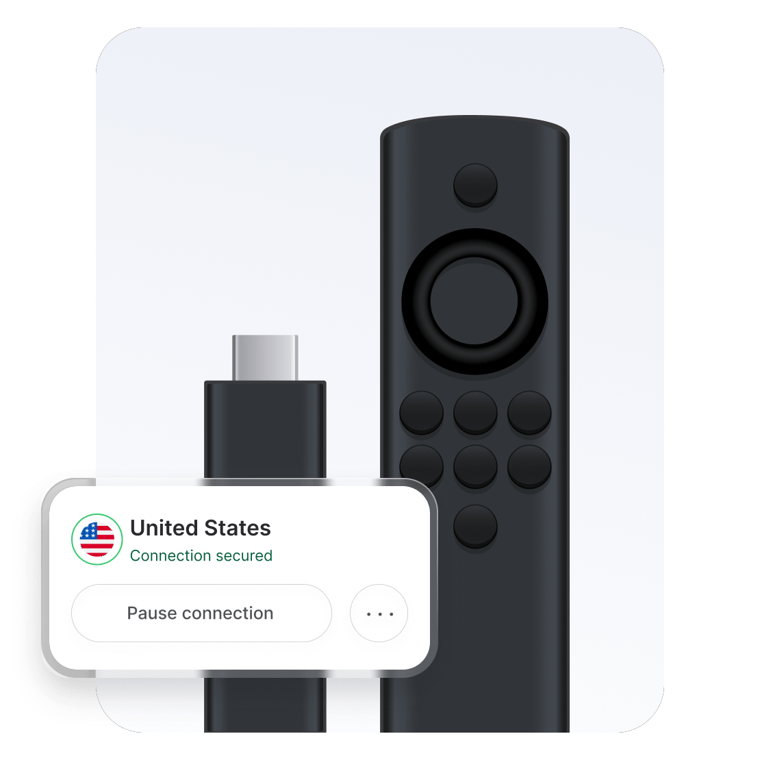 An Amazon Fire TV Stick device connected to the United States server on NordVPN.