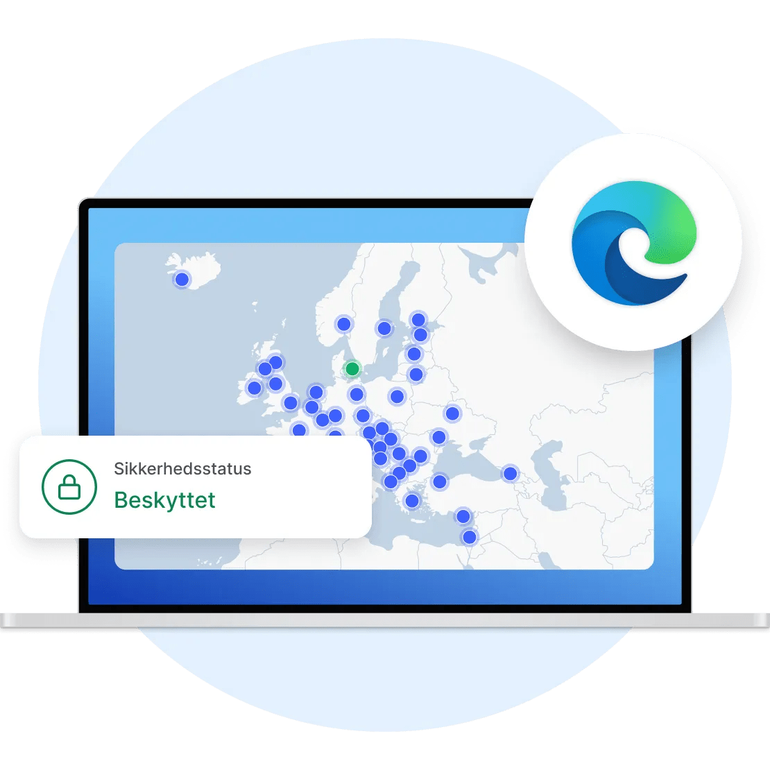 Vores VPN til Microsoft Edge-grænsefladen foran en nordisk baggrund