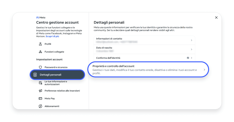 Dettagli personali Facebook PC