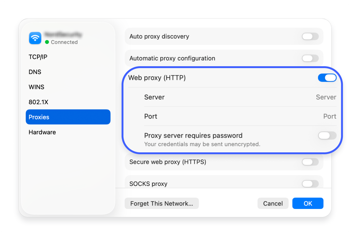 Setting up proxy server on macOS