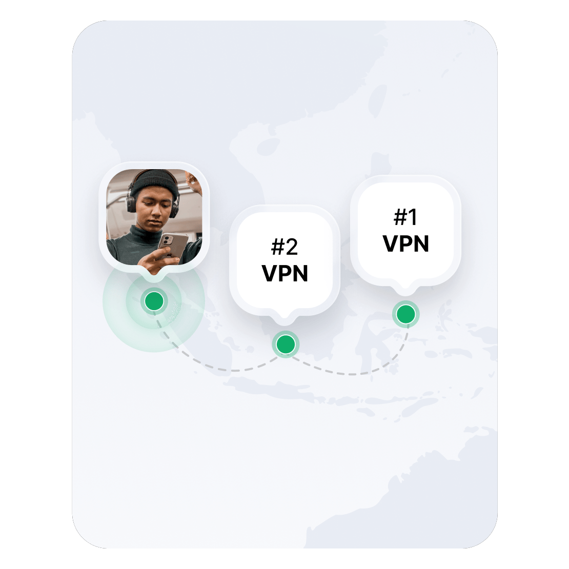 Peta Asia yang menampilkan dua lokasi server VPN.