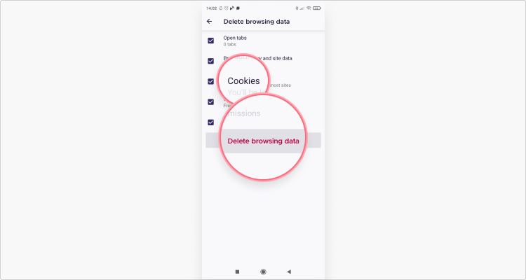 Delete cookies in Mozilla Android