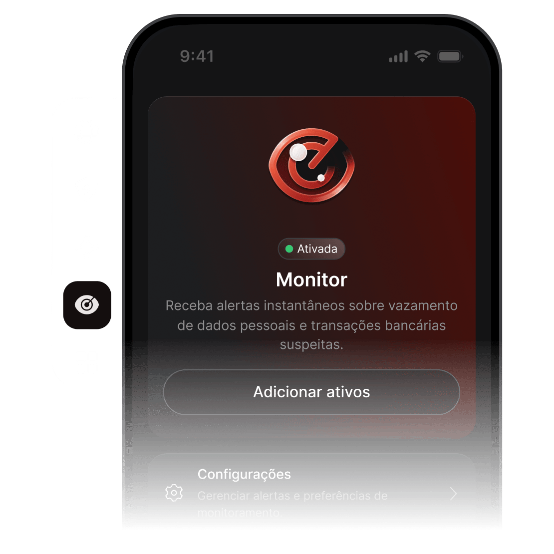A tela de um smartphone mostrando que a funcionalidade de monitoramento da NordVPN está ativa e configurada para enviar alertas.
