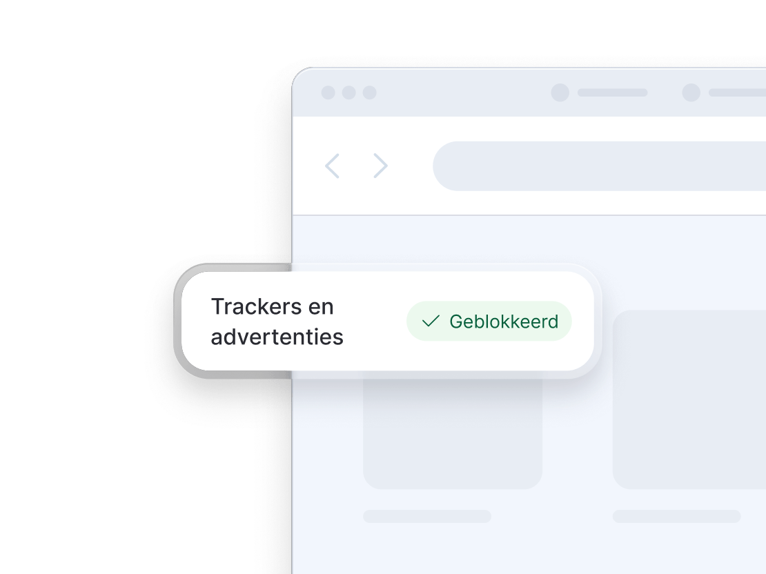 Een browserscherm met next-generation antivirus dat trackers en advertenties blokkeert.