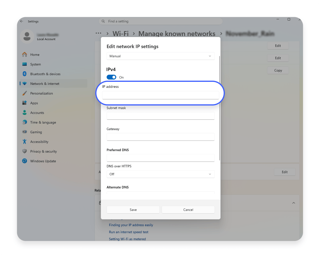 Changing IP on Windows