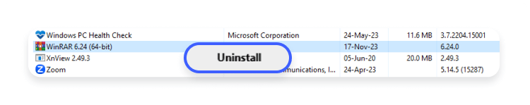 uninstall winrar: click uninstall