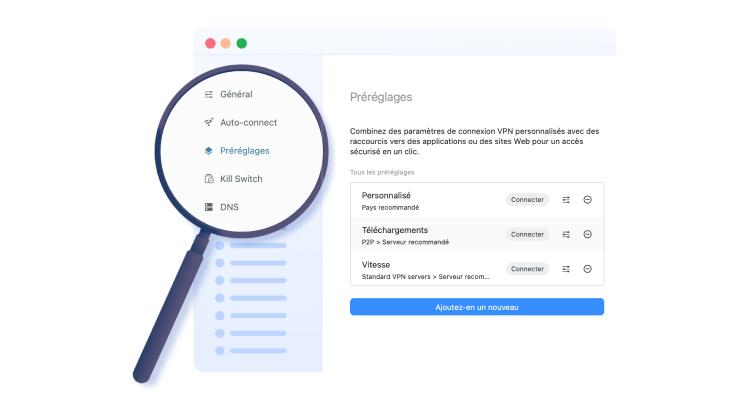 Gérez vos préréglages accédant à la section du menu Préférences