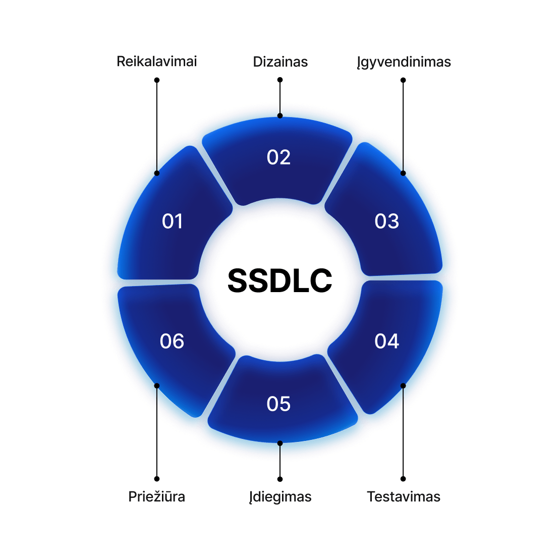 A circular visual of the secure software development lifecycle with development phases.