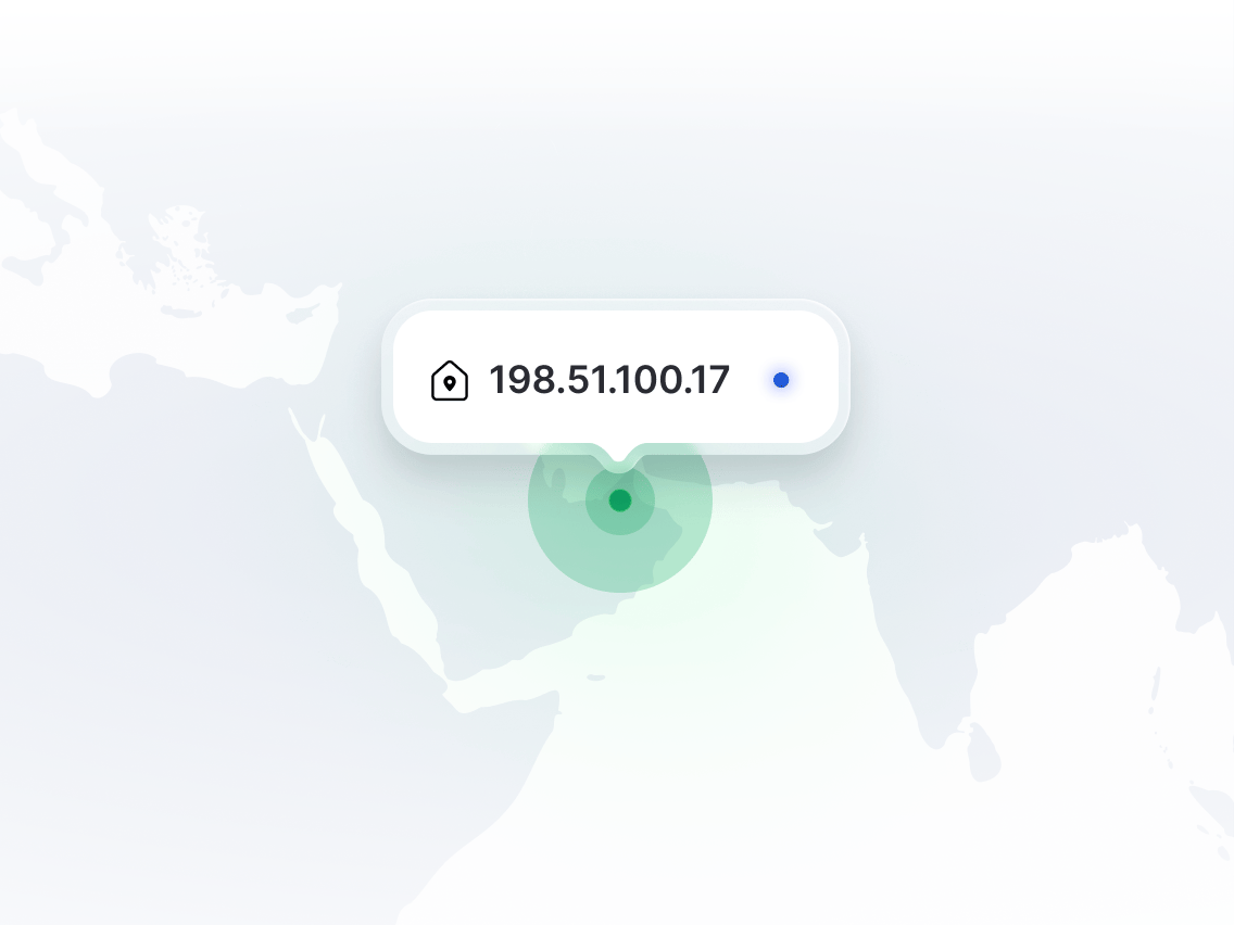 خريطة توضح موقع عنوان بروتوكول إنترنت (IP) مخصص.
