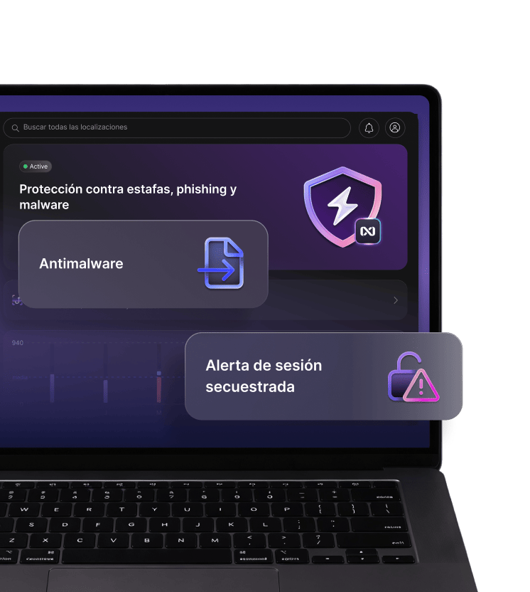 Un portátil con el antivirus de última generación de NordVPN activado.
