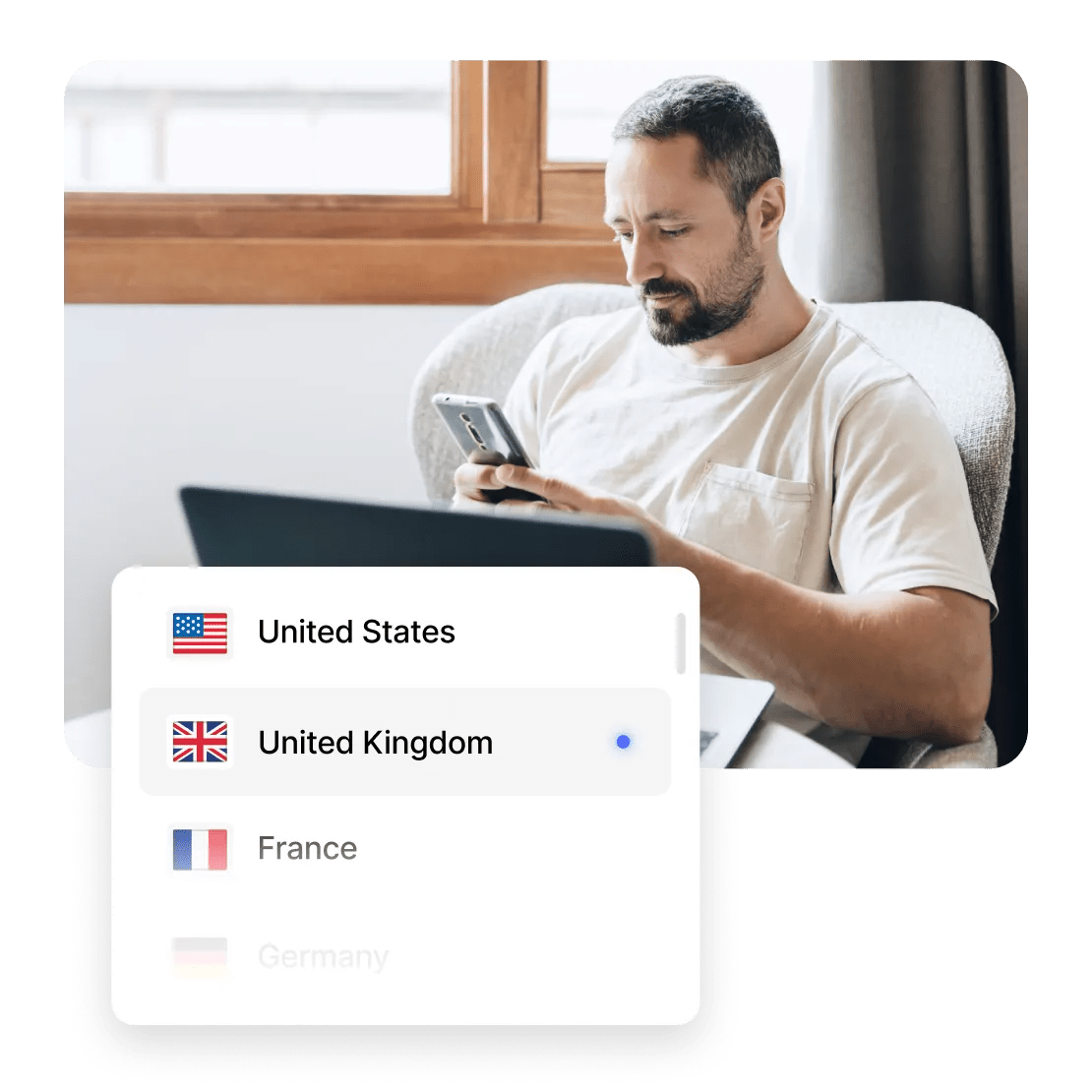 A man is browsing the news connected to a VPN server in the UK