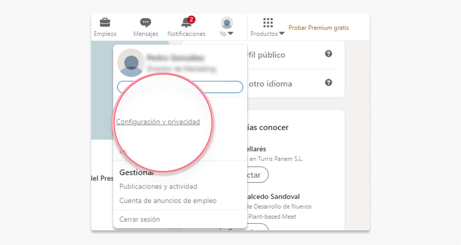 eliminar cuenta linkedin en un pc o mac: paso 1
