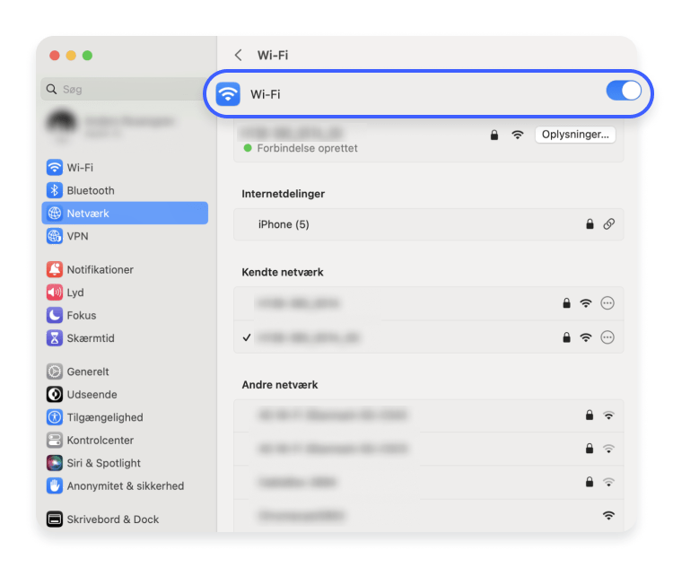 Klik på Wi-Fi
