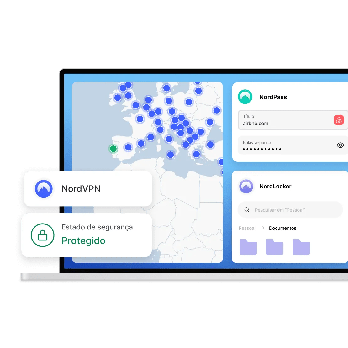 Proteção de dispositivos digitais com os produtos Nord Security: NordVPN, NordPass, NordLocker