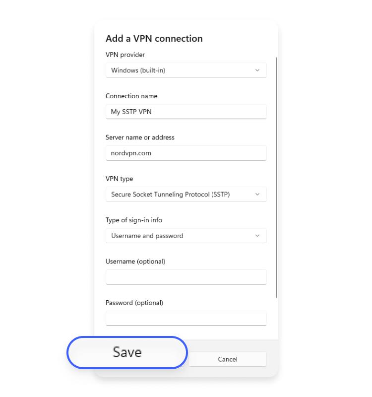 enter vpn data