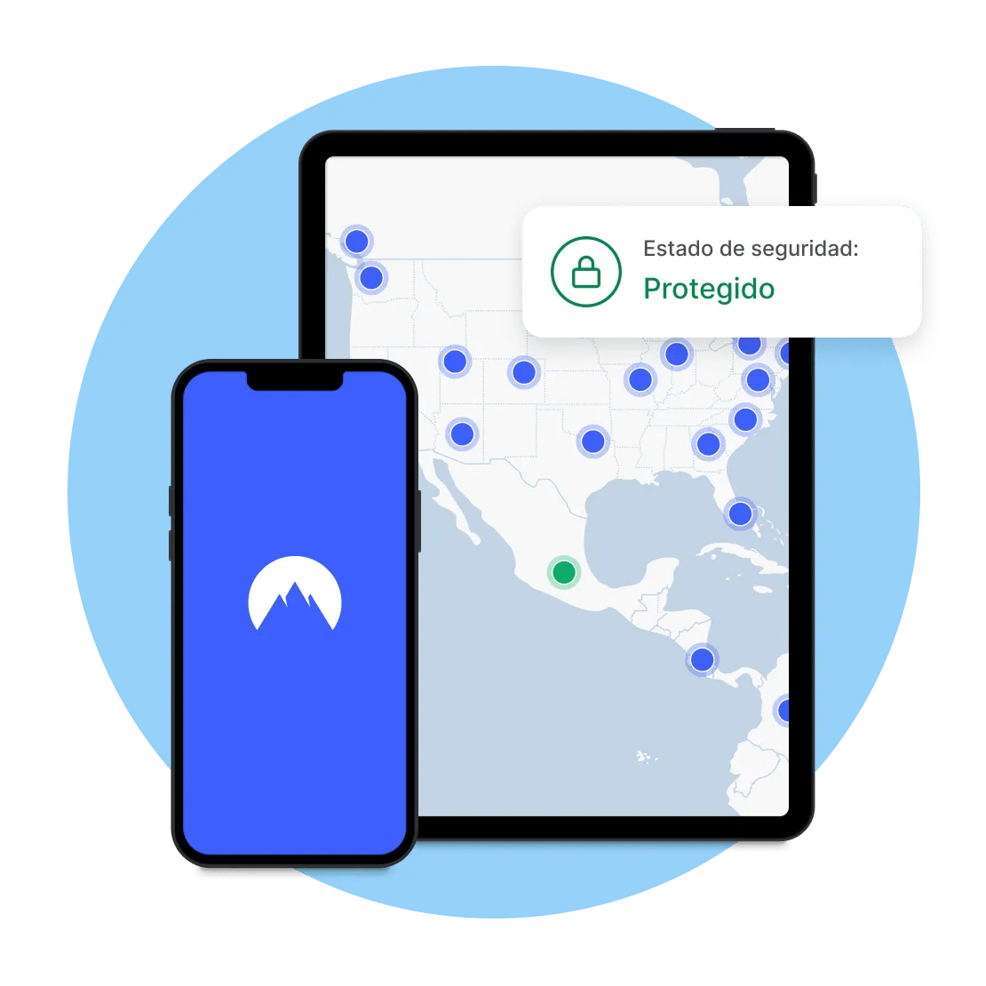 A tablet and a smartphone are connected to NordVPN