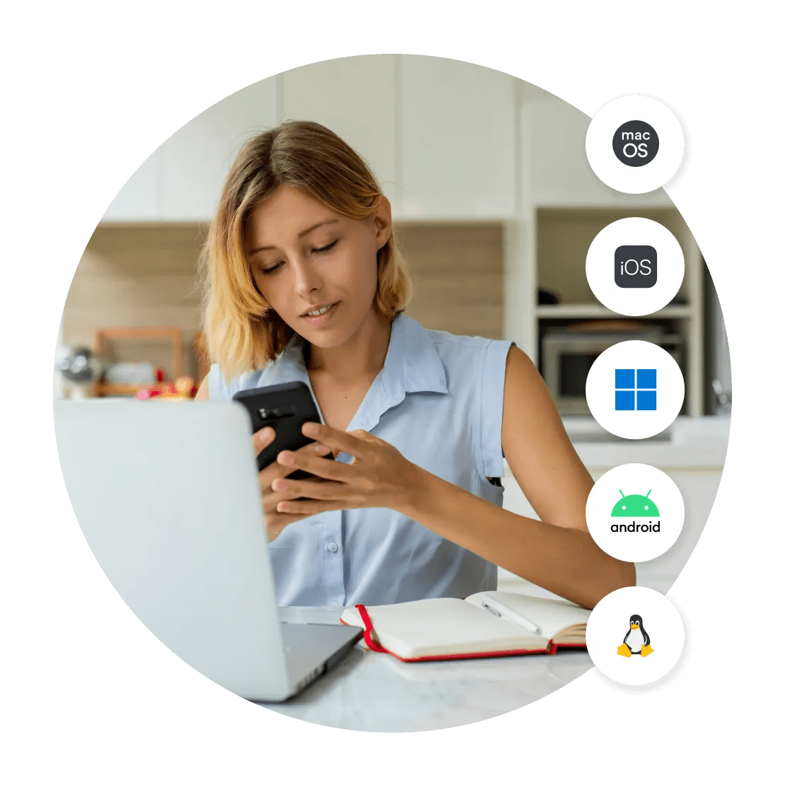 A woman enabling NordVPN on her phone.
