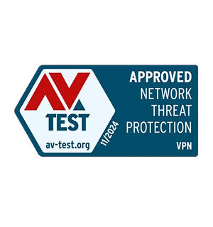 شارة شبكة الحماية من التهديدات المعتمدة من AV-Test الممنوحة لـ NordVPN في عام 2024.