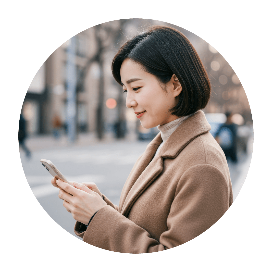 엔터프라이즈 VPN 보안 조치로 보호된 상태에서 업무용 휴대폰으로 검색하고 있는 한 여성