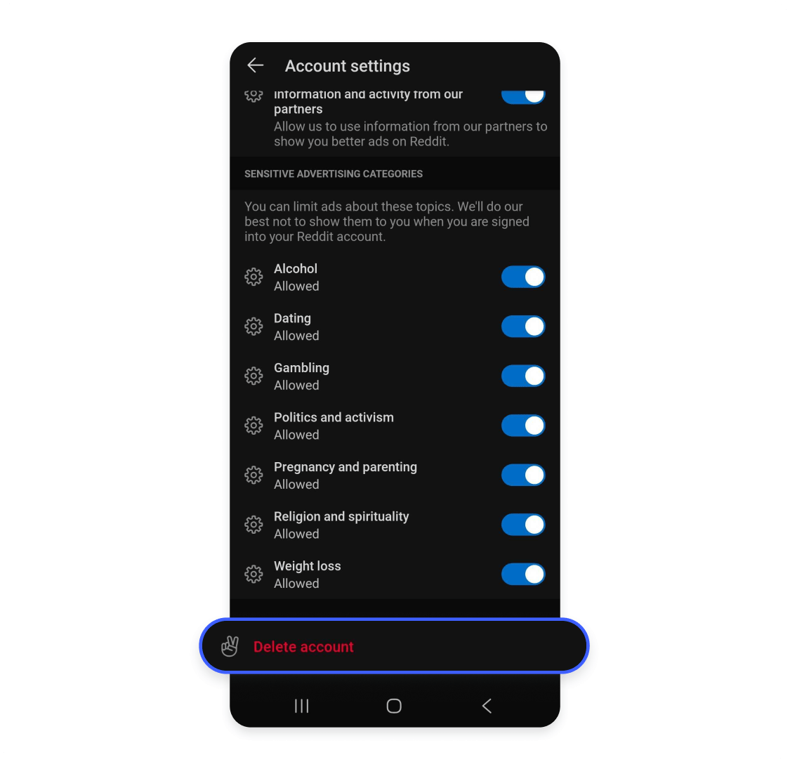 How to delete your Reddit account through the app on an Android 4