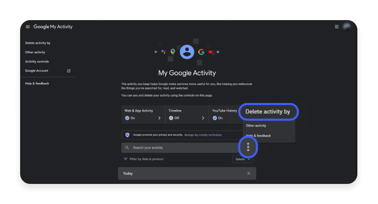How to delete Google search history via My Google Activity: step 2