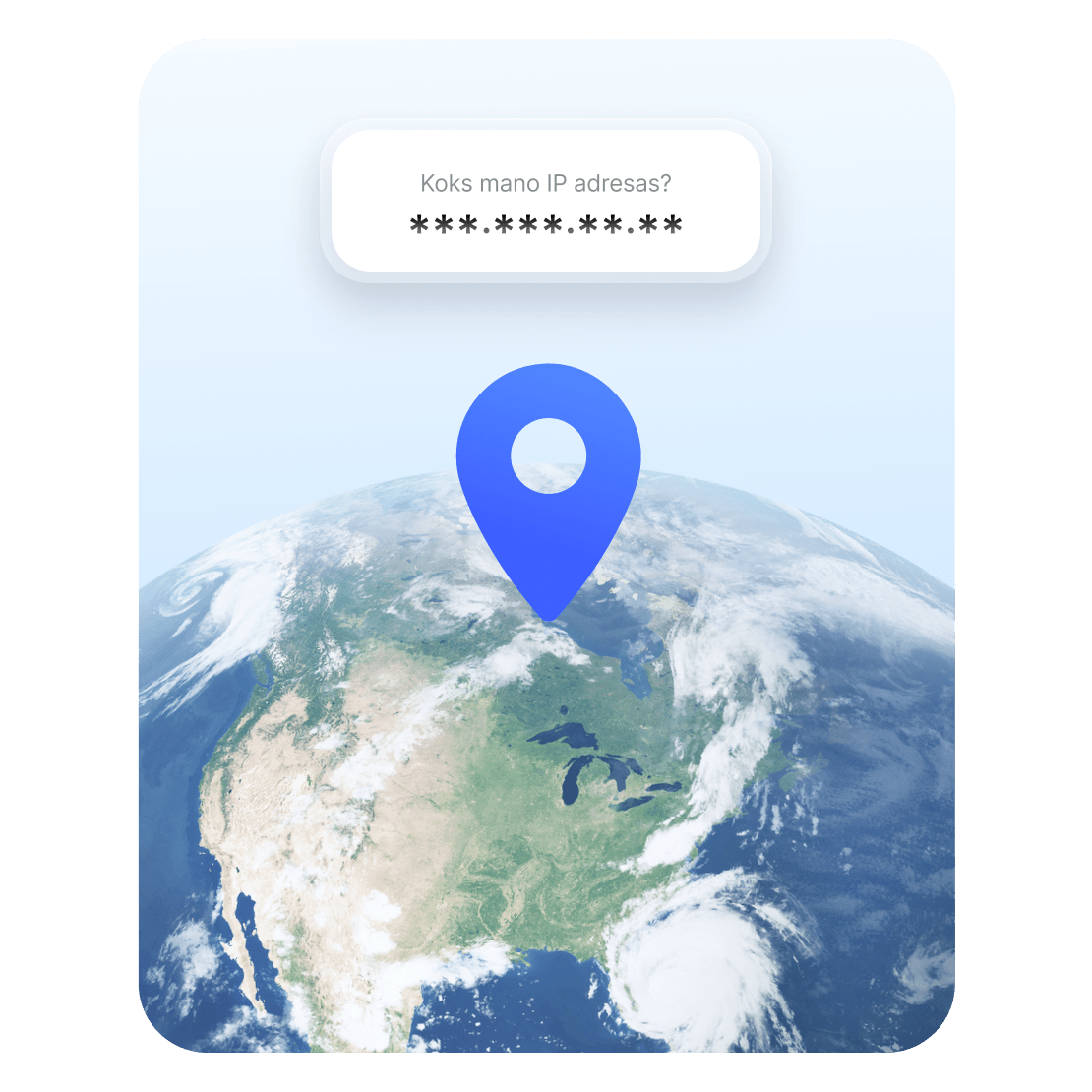 Gaublio iliustracija su vietos žymekliu ir užmaskuotu IP adresu.