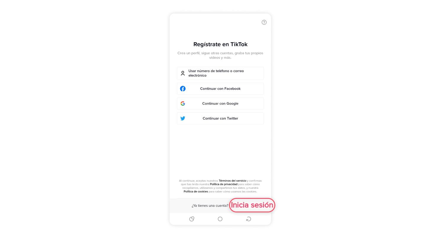 Cómo borrar tu cuenta de TikTok. Pulsar Inicia sesión.
