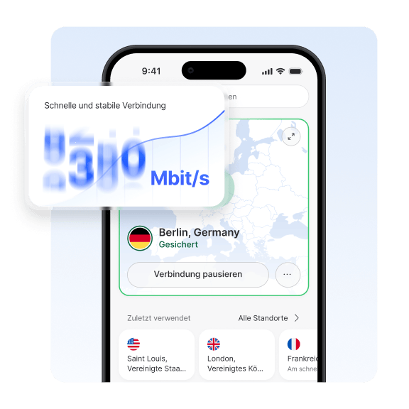 Ein Laptop, auf dem die NordVPN-App angezeigt wird, mit einer aktiven VPN-Verbindung und Highspeed-Anzeigen.