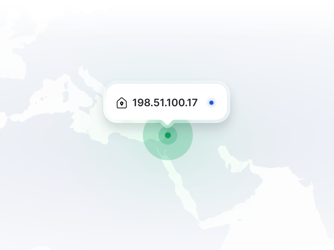 מפה המציגה את מיקומה של כתובת IP ייעודית.