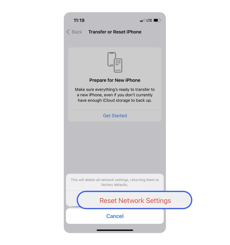 iphone reset network settings