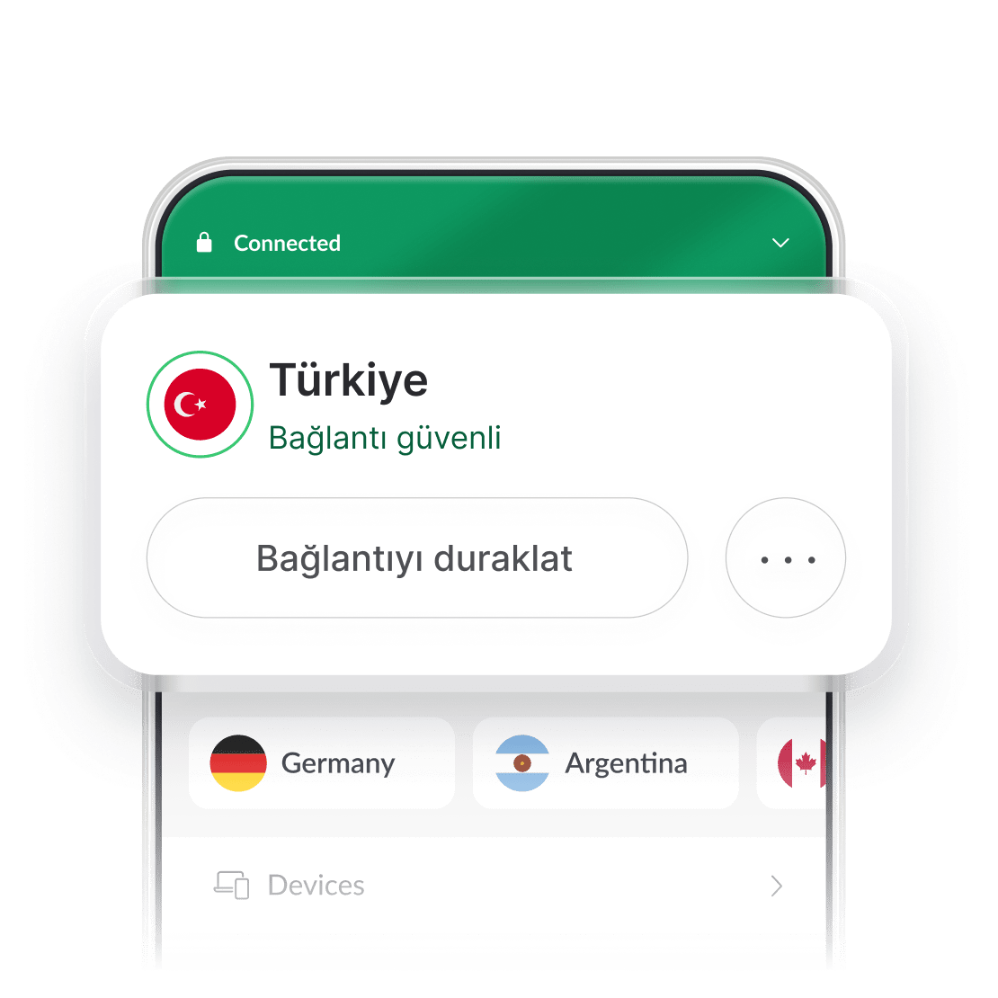 Türkiye sunucusunun seçili olduğu NordVPN uygulaması arayüzünün ekran görüntüsü.