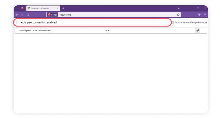 block WebRTC leaks on Firefox: step 4