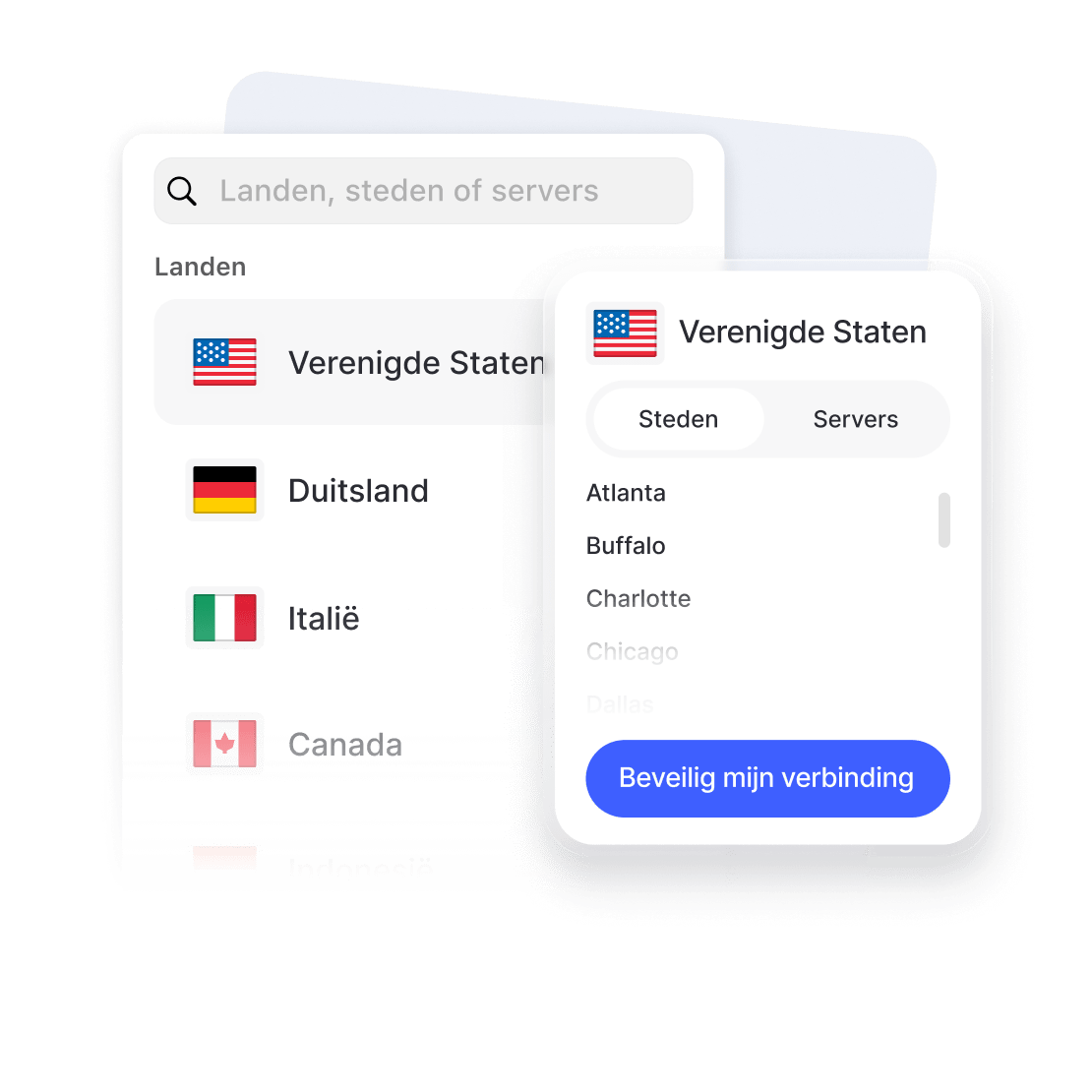 Windows VPN-software interface voor pc&#39;s en laptops.