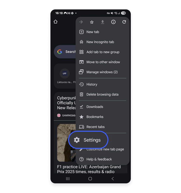 Chrome on Android step 1