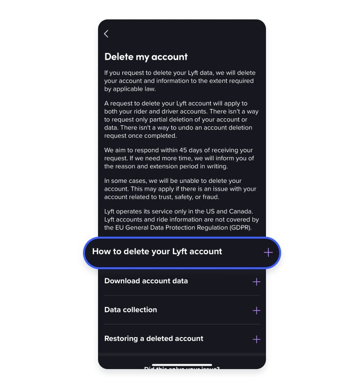 how to delete lyft account on mobile app: step 7