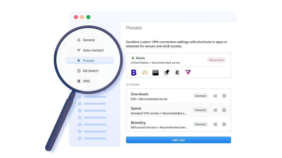 Find Presets under Preferences in the NordVPN app