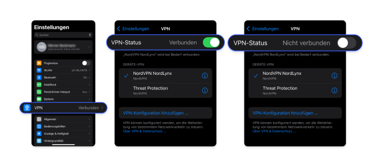 Screenshots VPN deaktivieren bei iOS