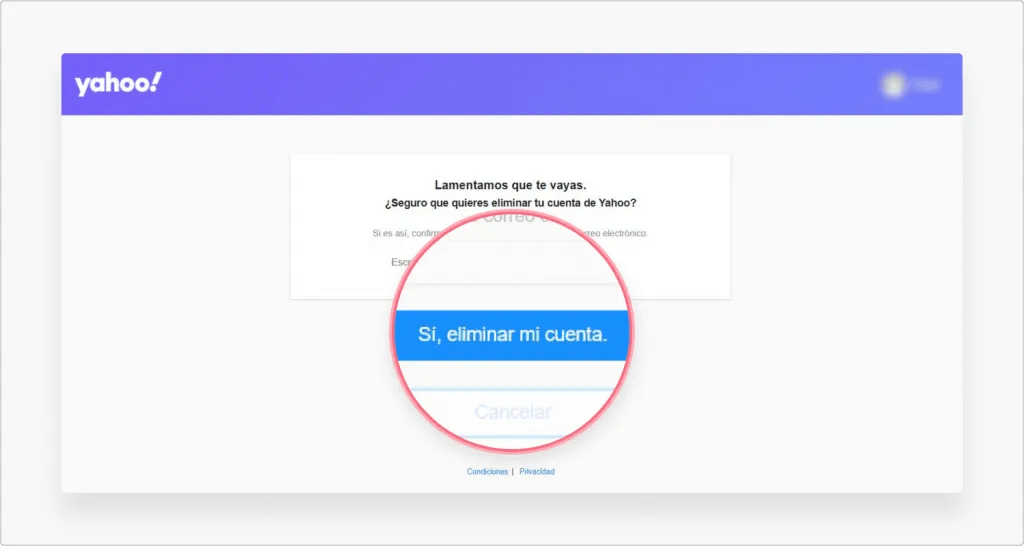 eliminar cuenta yahoo paso 2