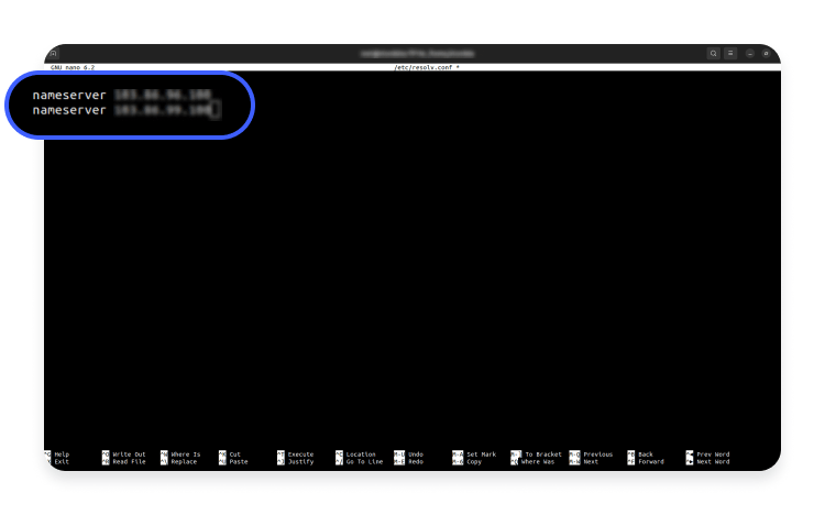 nameserver DNS addresses