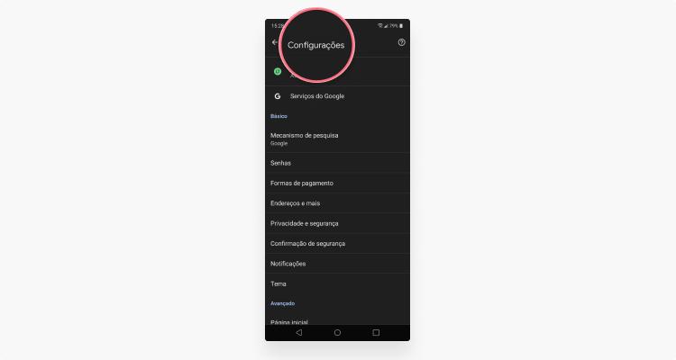 limpar cookies no Chrome do Android: passo nº3