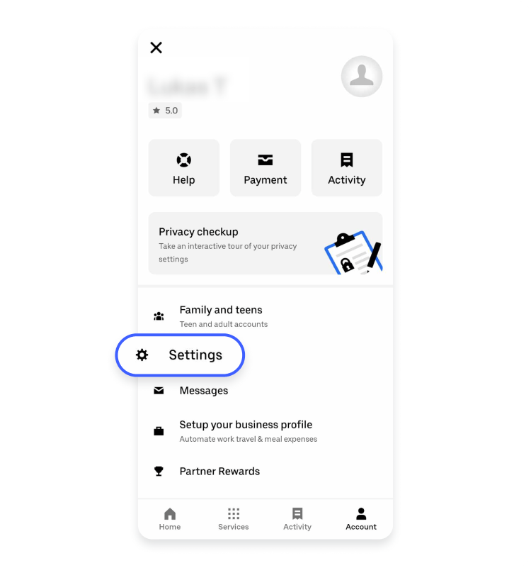 delete uber account mobile step 2