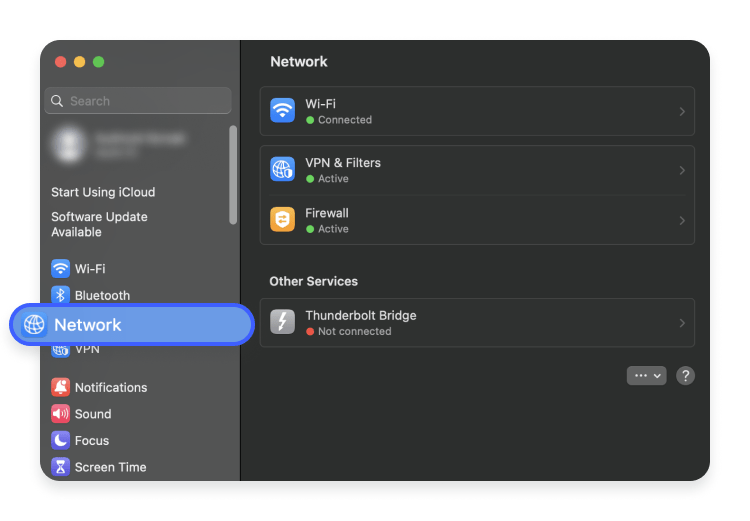 system preferences and network