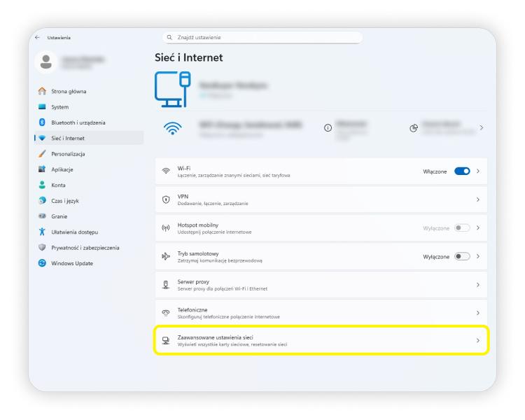 Zrzut ekranu 3: Instrukcje dot. metody wykrywania sieci na Windows